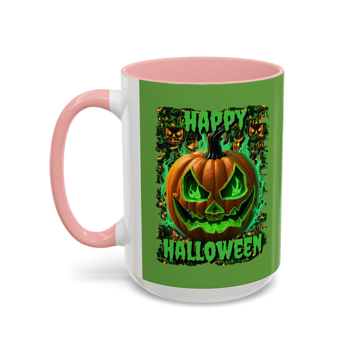 Happy Halloween Green Jack Green Accent Mug by CreepyCrafts.boo
