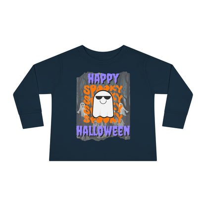 Spooky Happy Halloween Ghost PRfont Toddler Long Sleeve Tee by cypherpunkgear