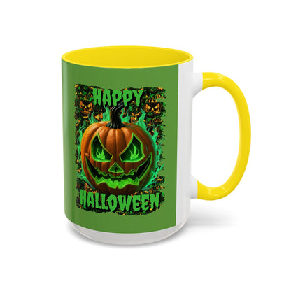 Happy Halloween Green Jack Green Accent Mug by CreepyCrafts.boo