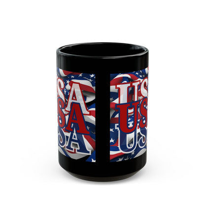 USA Red font Center Patriot Black Mug by cypherpunkgear.com