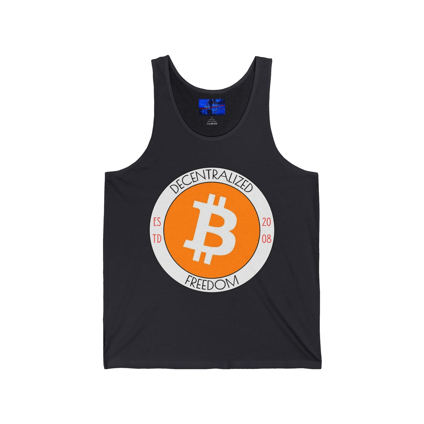 Bitcoin Decentralized Freedom Unisex Jersey Tank Top by cypherpunkgear