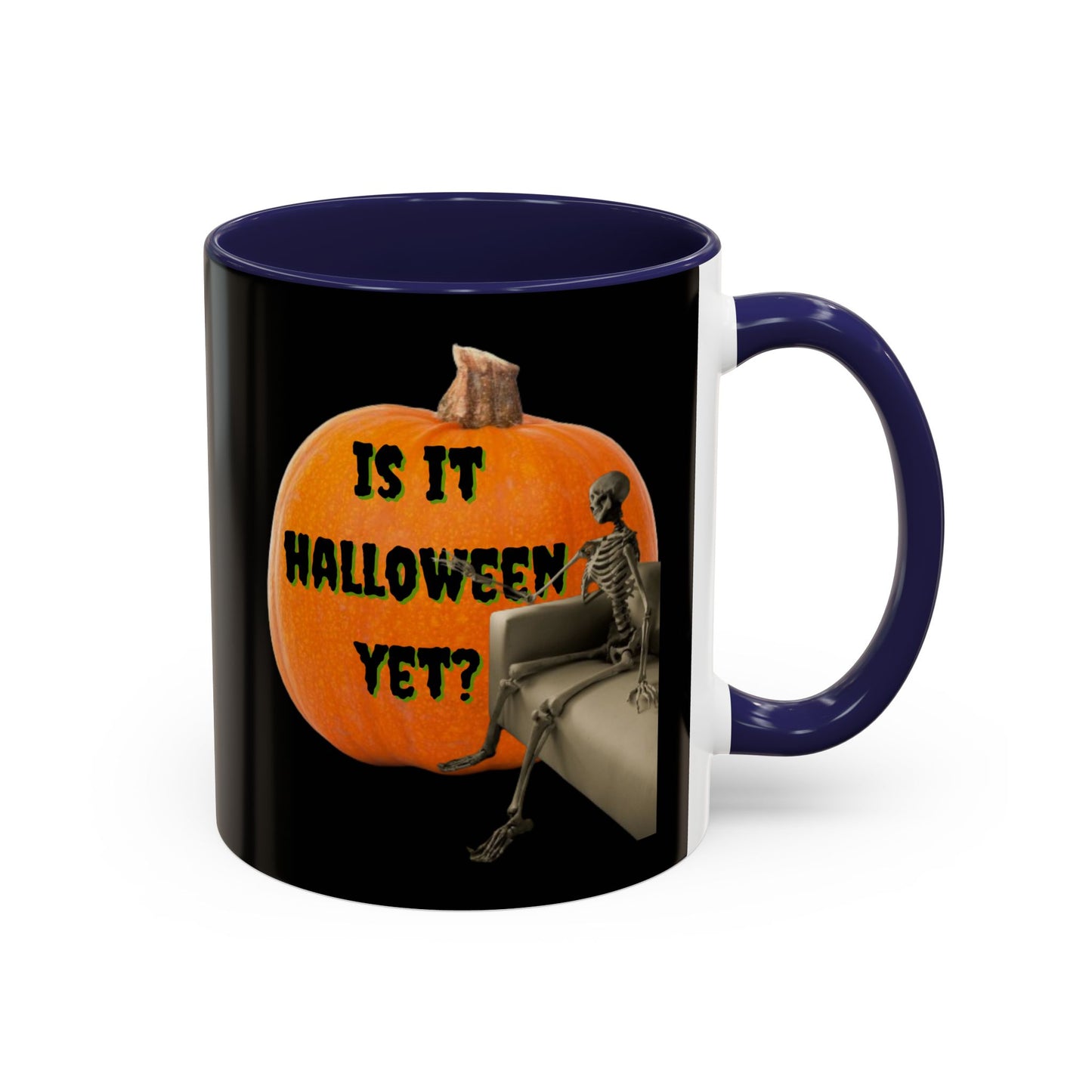 Is it Halloween yet? Skeleton's Giant Pumpkin Black Accent Mug by CreepyCrafts.boo