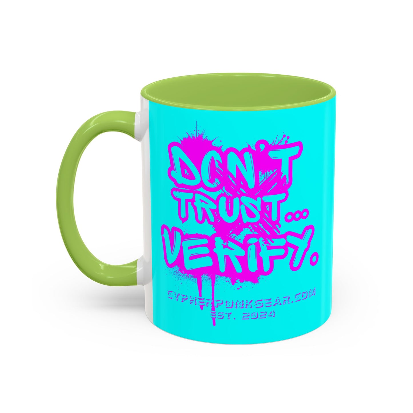 Don't Trust...Verify. Cyan Accent Mug by cypherpunkgear.com