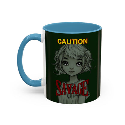 Caution, Savage Dark Green Accent Mug by cypherpunkgear.com