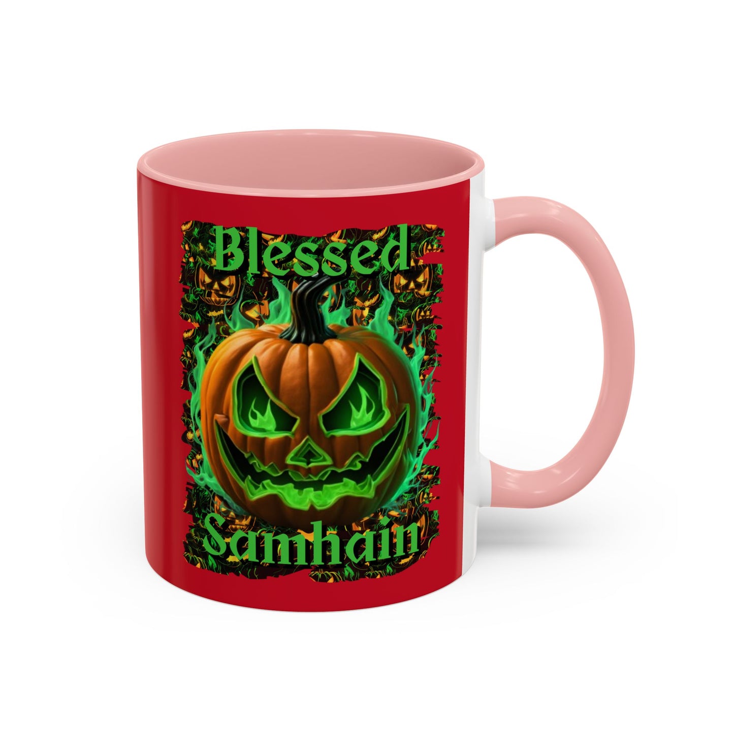 Blessed Samhain Green Jack Red Accent Mug by CreepyCrafts.boo