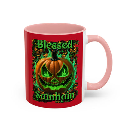 Blessed Samhain Green Jack Red Accent Mug by CreepyCrafts.boo