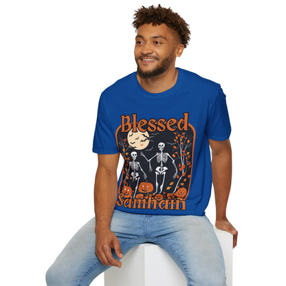 Spooktacular Skeletons of Samhain Dark colors Unisex T-Shirt by CreepyCrafts.boo