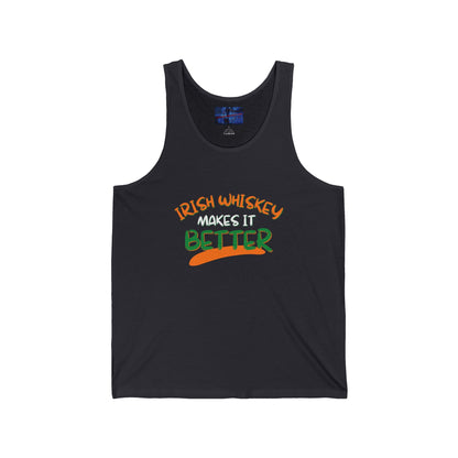 Irish Whiskey makes it better OWGfont Unisex Jersey Tank Top by cypherpunkgear.com
