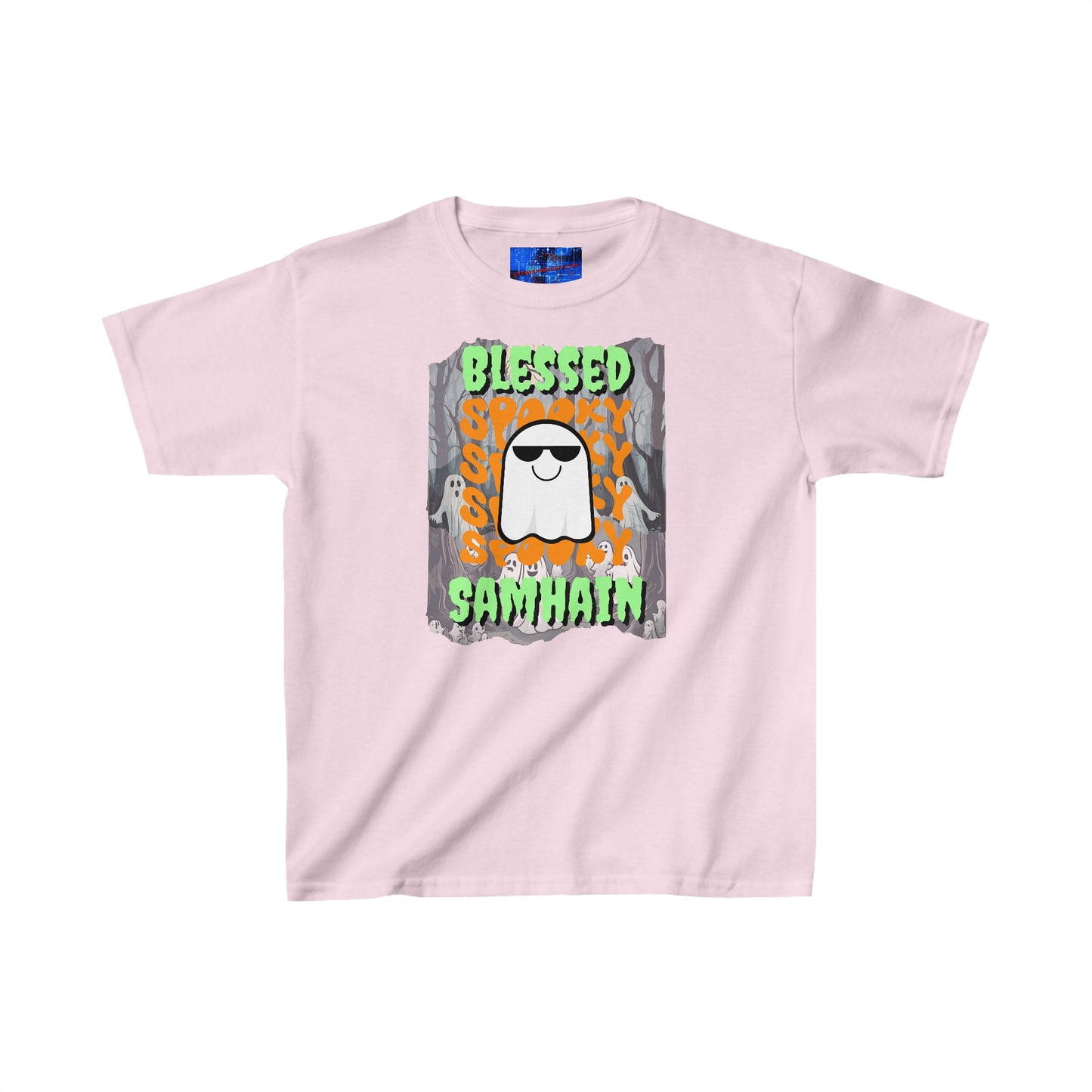 Spooky Blessed Samhain Ghost GNfont Kids Heavy Cotton™ Tee by cypherpunkgear