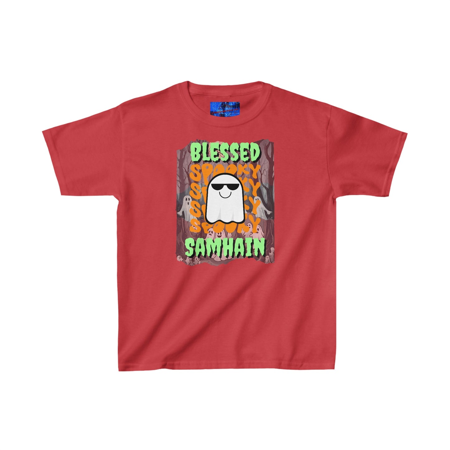 Spooky Blessed Samhain Ghost GNfont Kids Heavy Cotton™ Tee by cypherpunkgear