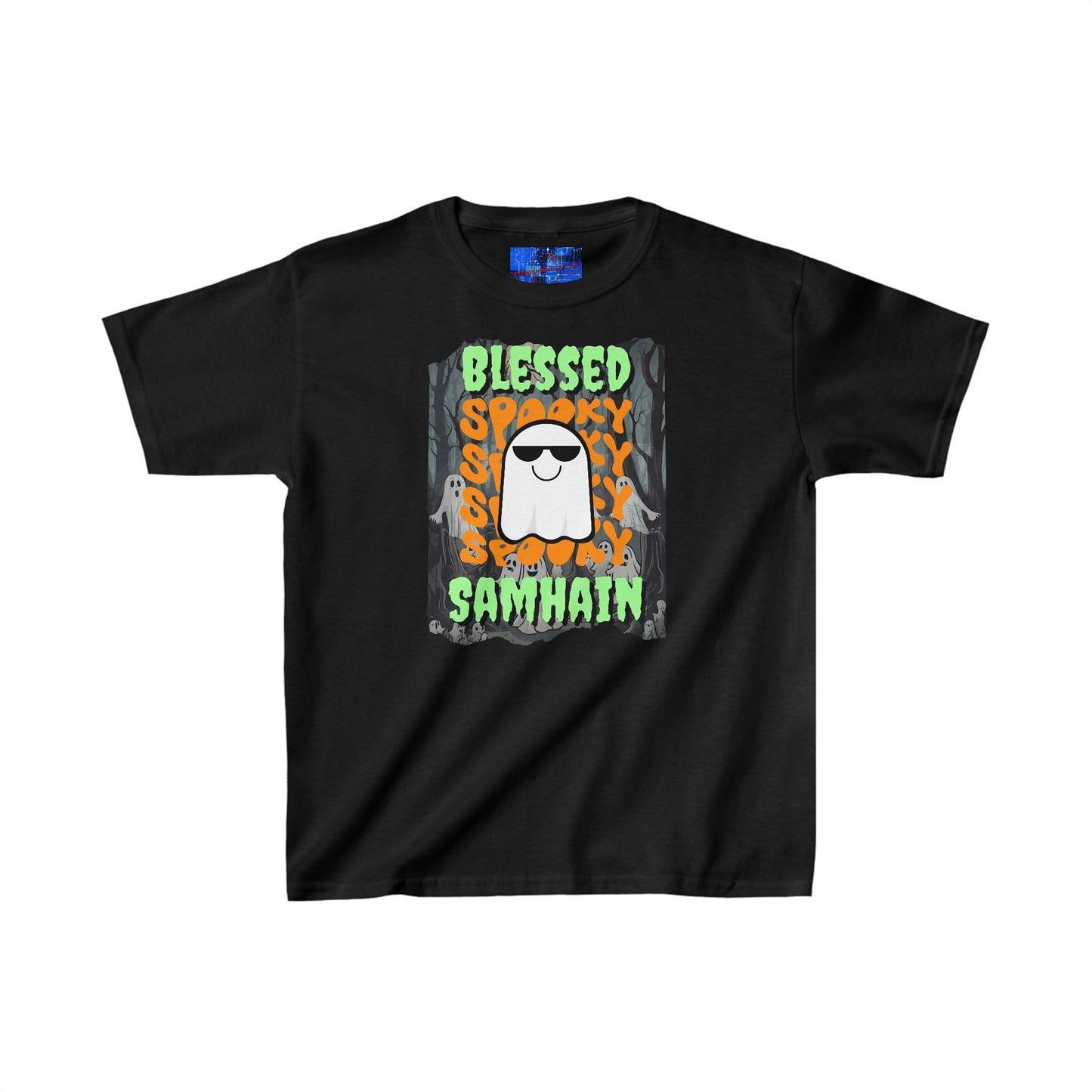 Spooky Blessed Samhain Ghost GNfont Kids Heavy Cotton™ Tee by cypherpunkgear