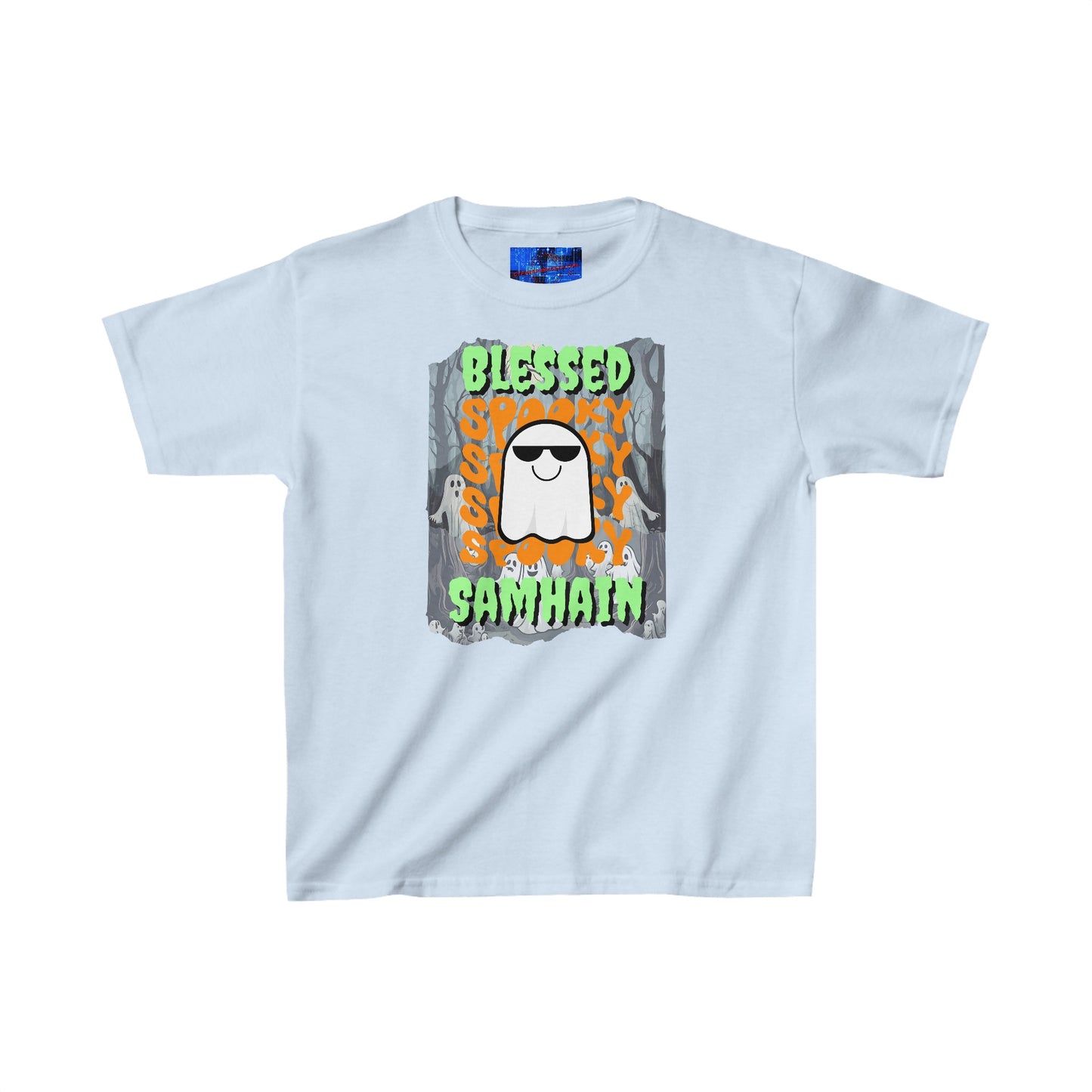 Spooky Blessed Samhain Ghost GNfont Kids Heavy Cotton™ Tee by cypherpunkgear