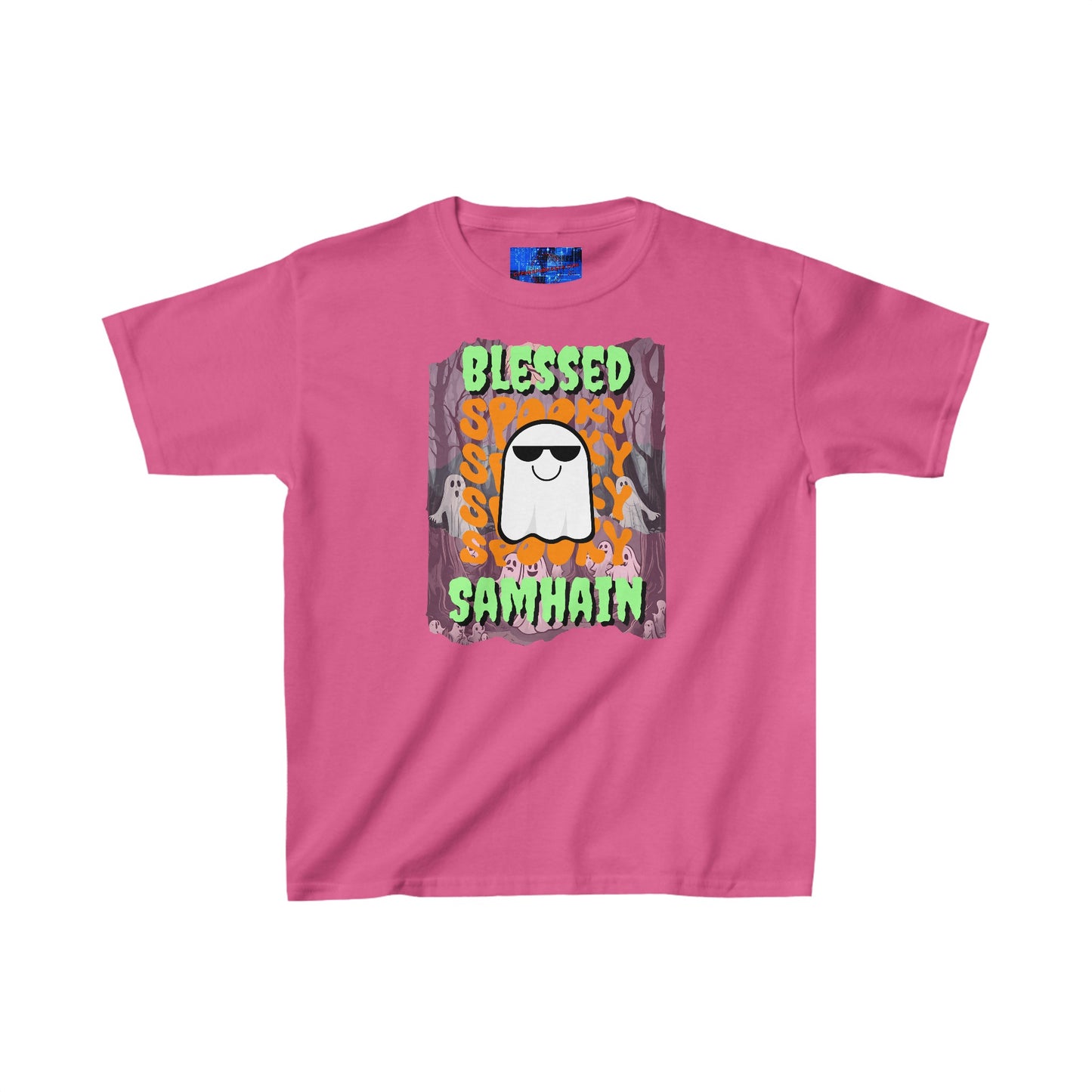 Spooky Blessed Samhain Ghost GNfont Kids Heavy Cotton™ Tee by cypherpunkgear