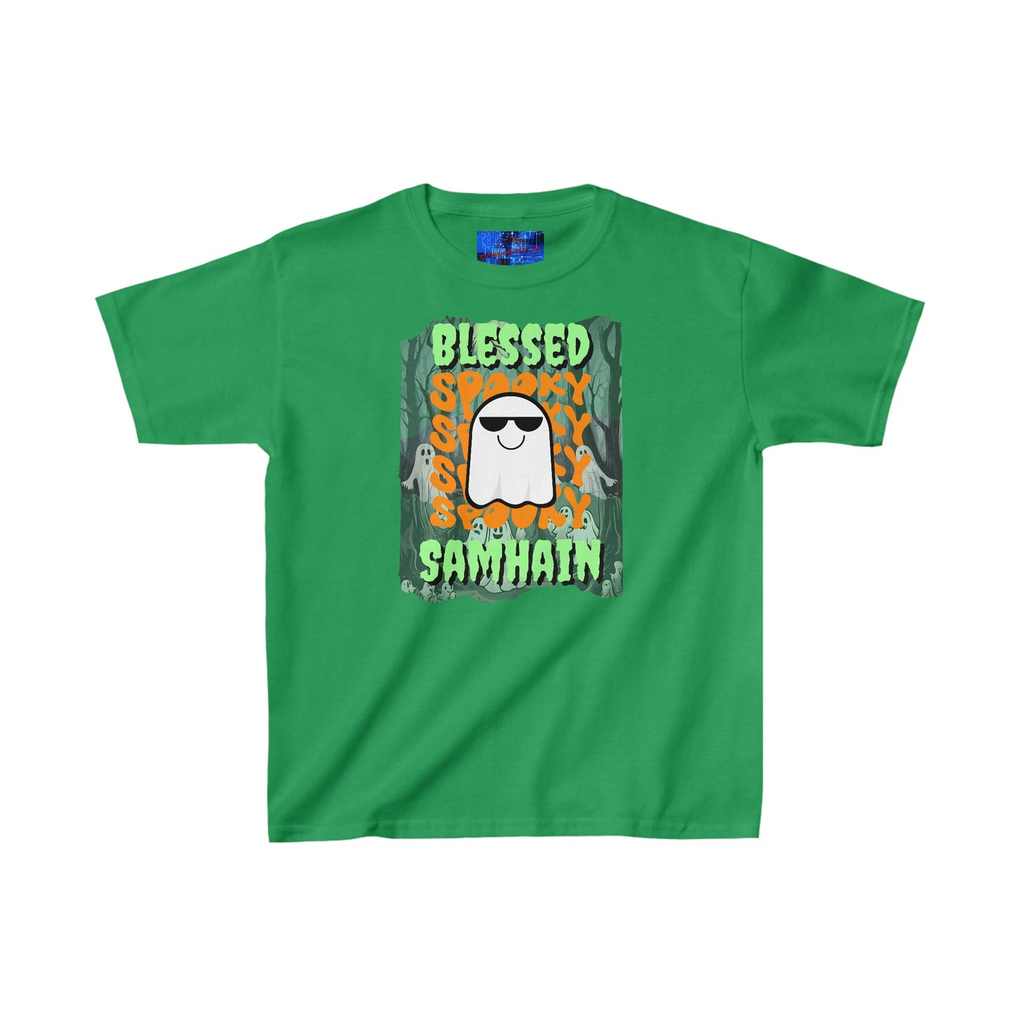 Spooky Blessed Samhain Ghost GNfont Kids Heavy Cotton™ Tee by cypherpunkgear