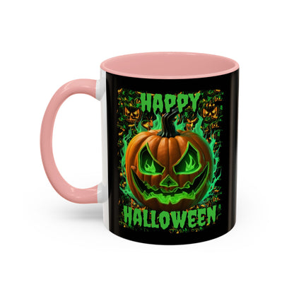 Happy Halloween Green Jack Black Accent Mug by CreepyCrafts.boo