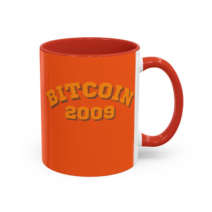 Bitcoin 2009 Orange Accent Mug by cypherpunkgear.com