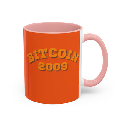 Bitcoin 2009 Orange Accent Mug by cypherpunkgear.com