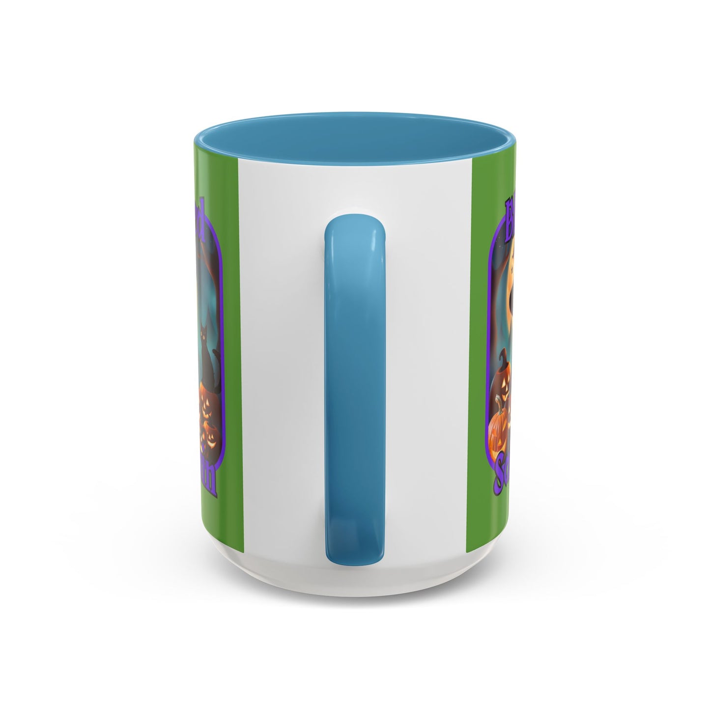 Blessed Samhain Cute Witch Purple font Green Accent Mug by CreepyCrafts.boo