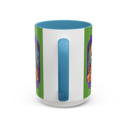 Blessed Samhain Cute Witch Purple font Green Accent Mug by CreepyCrafts.boo