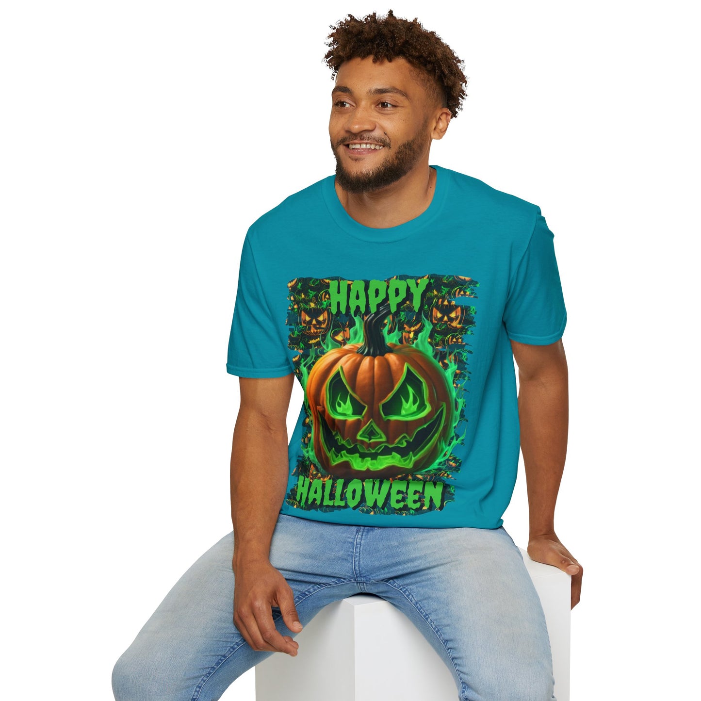 Happy Halloween Green Jack Dark colors Unisex T-Shirt by CreepyCrafts.boo
