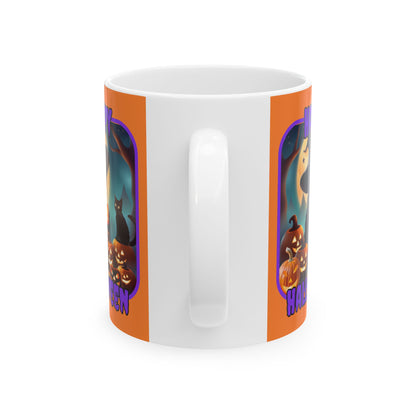 Happy Halloween Cute Witch PRfont Orange Mug by cypherpunkgear