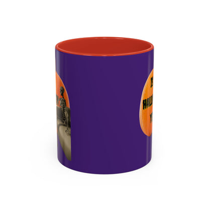 Is it Halloween yet? Skeleton's Giant Pumpkin Purple Accent Mug by CreepyCrafts.boo