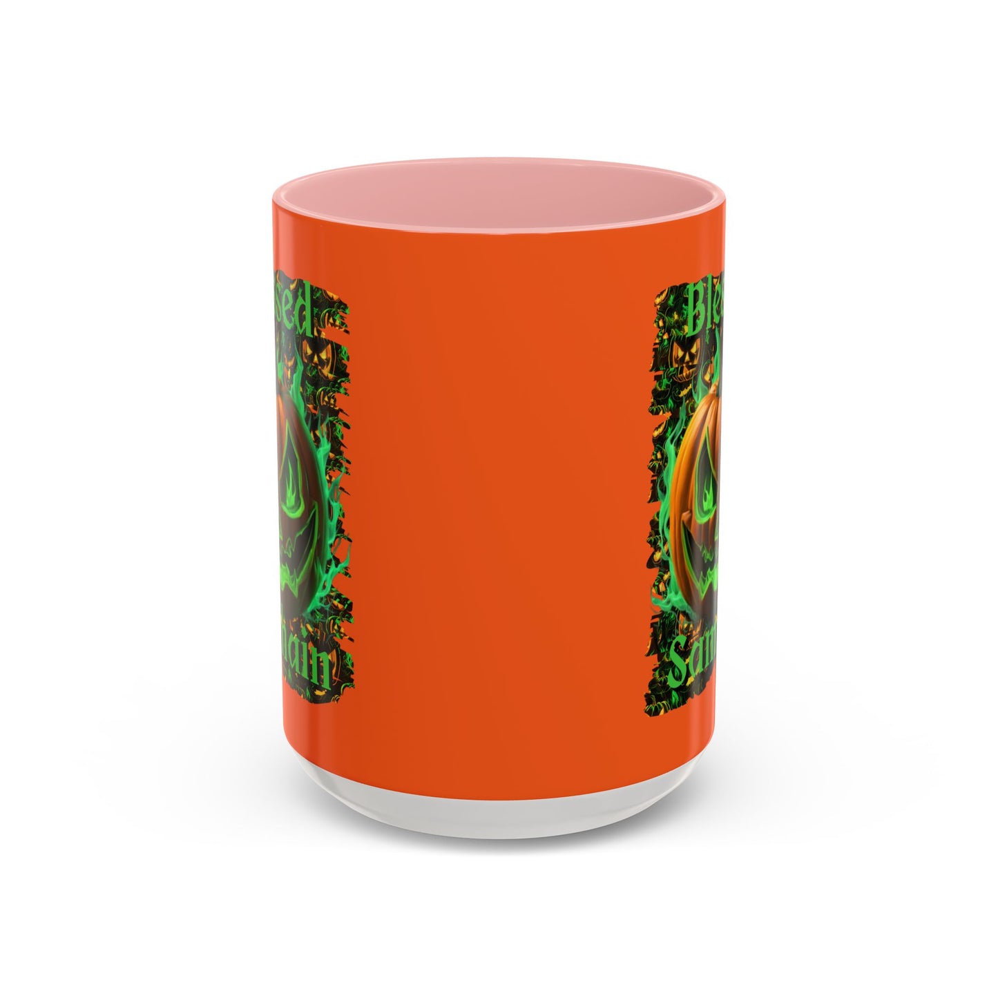 Blessed Samhain Green Jack Orange Accent Mug by CreepyCrafts.boo