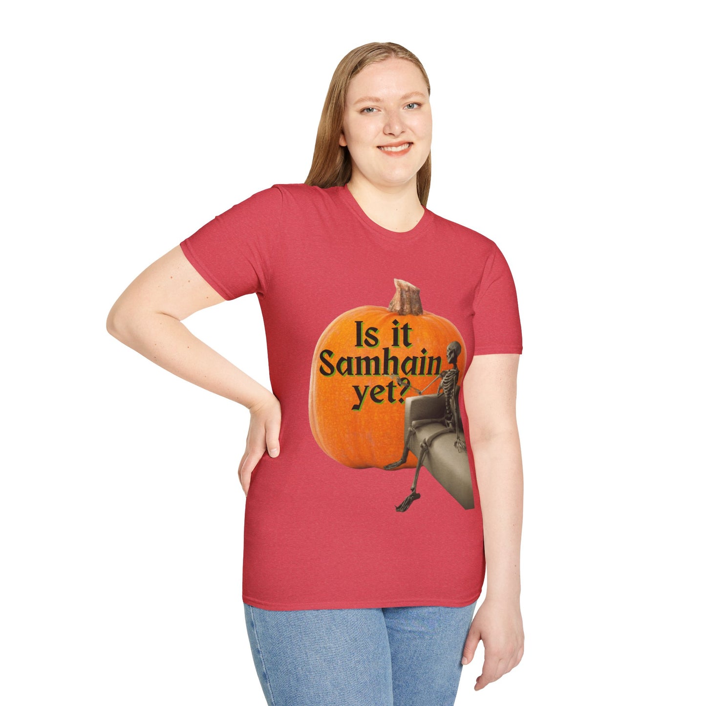 Is It Samhain Yet? Skeleton's Giant Pumpkin Light colors Unisex T-Shirt by CreepyCrafts.boo