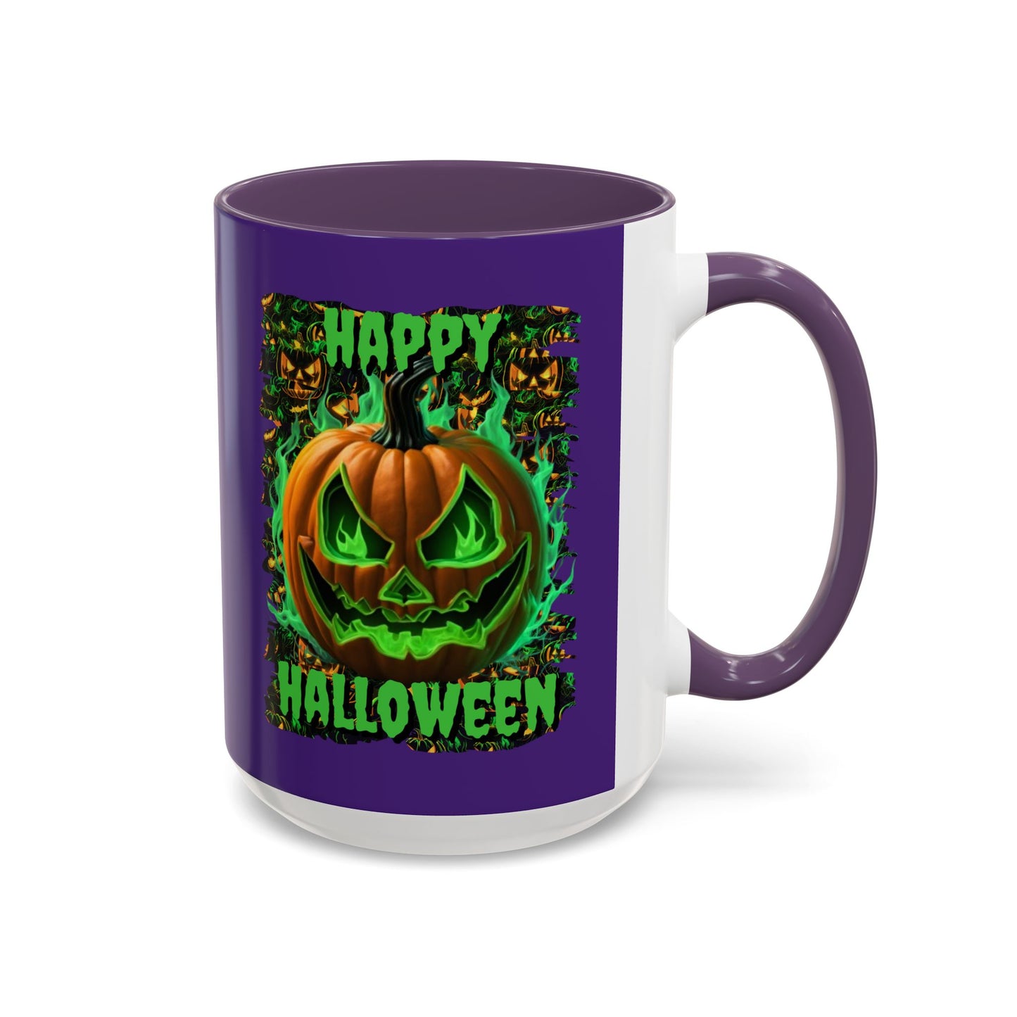 Happy Halloween Green Jack Purple Accent Mug by CreepyCrafts.boo