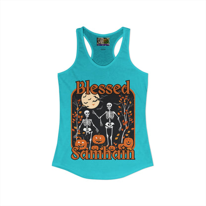 Spooktacular Skeletons of Samhain Women's Racerback Tank Top by CreepyCrafts.boo