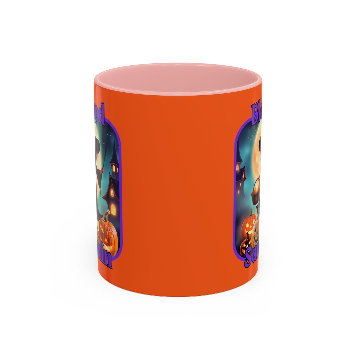 Blessed Samhain Little Witch Purple font Orange Accent Mug by CreepyCrafts.boo