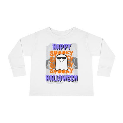 Spooky Happy Halloween Ghost PRfont Toddler Long Sleeve Tee by cypherpunkgear