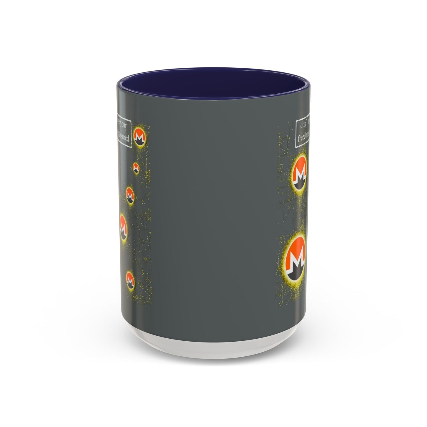 Monero (XMR) don't assume your freedoms are assured Grey Accent Mug by cypherpunkgear.com