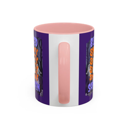 Spooky Blessed Samhain Ghost Purple font Accent Mug by CreepyCrafts.boo