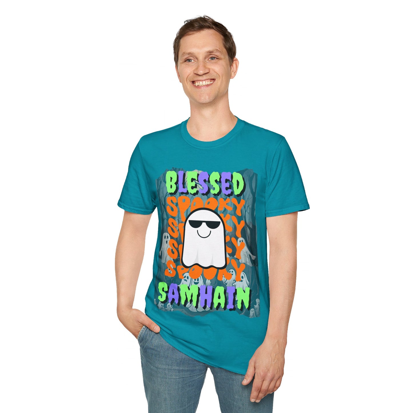 Spooky Blessed Samhain Ghost MXfont Unisex T-Shirt by cypherpunkgear