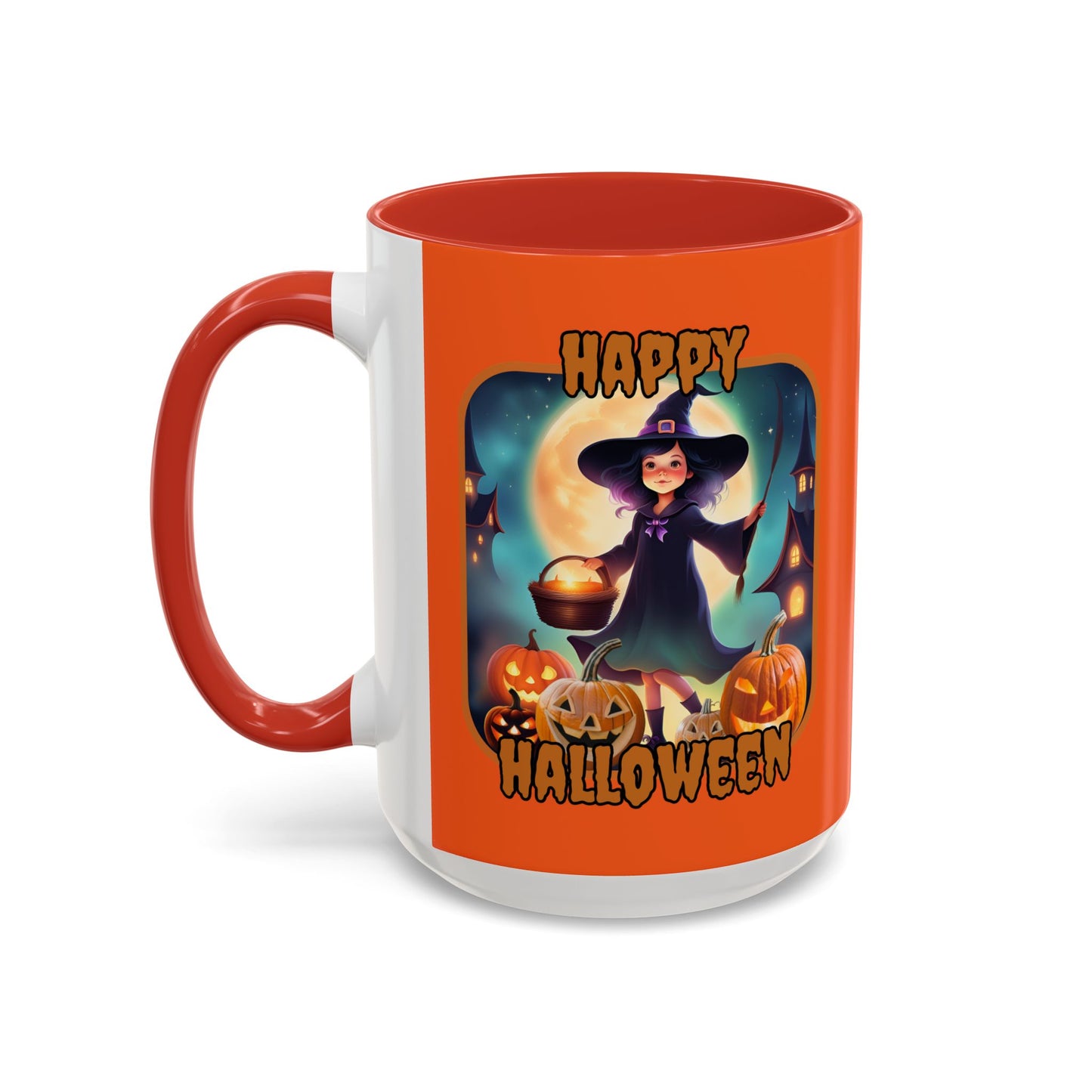 Happy Halloween Little Witch Orange font Orange Accent Mug by CreepyCrafts.boo