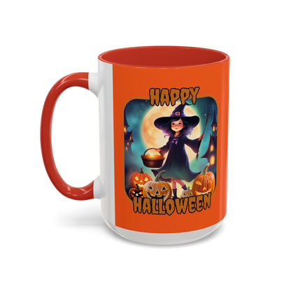 Happy Halloween Little Witch Orange font Orange Accent Mug by CreepyCrafts.boo