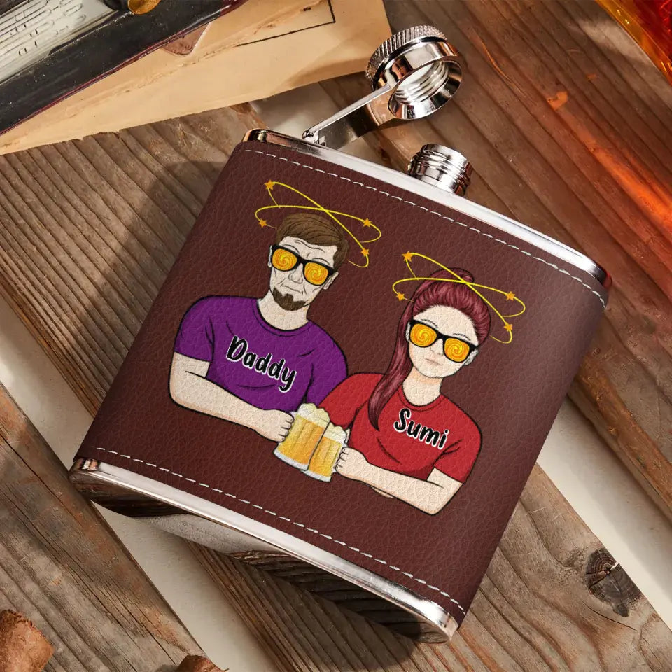 Personalized Dad Leather Flask - Father's Day Gift Idea For Dad - Drink Drank Drunk