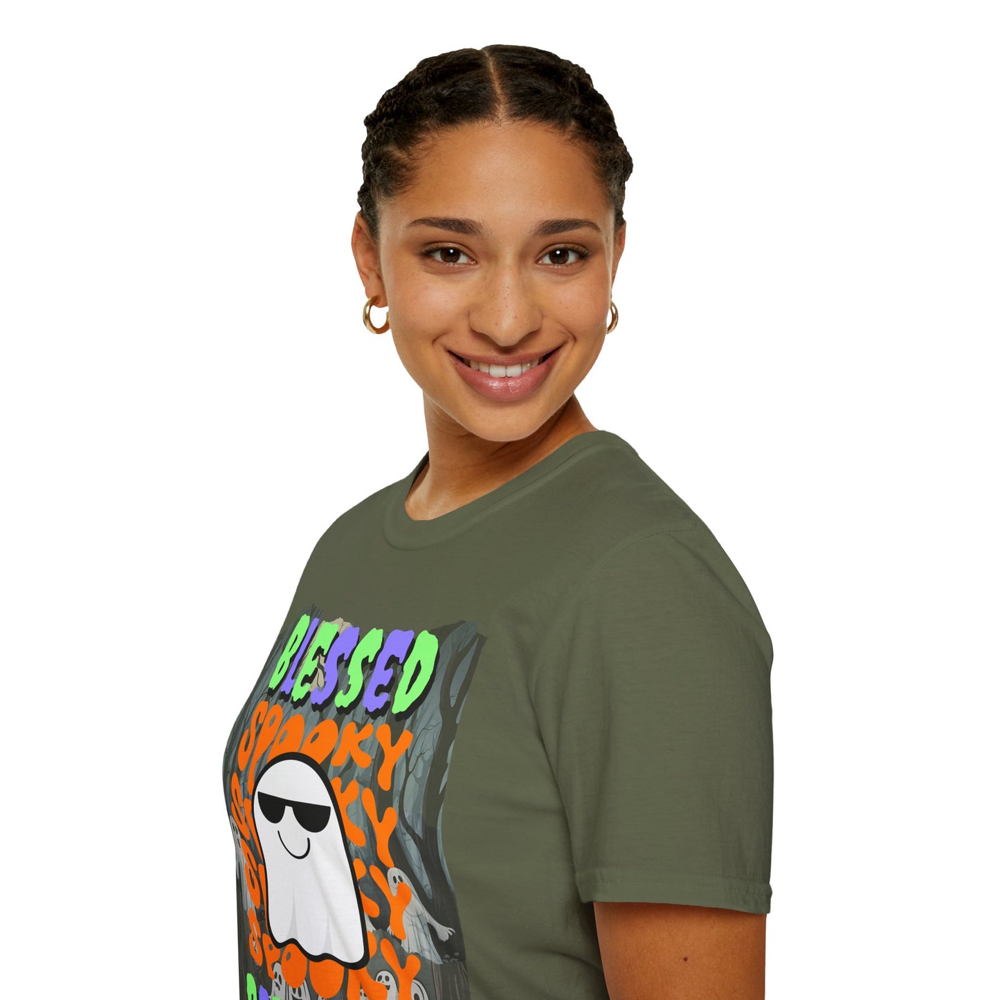 Spooky Blessed Samhain Ghost Mixed font Unisex T-Shirt by CreepyCrafts.boo