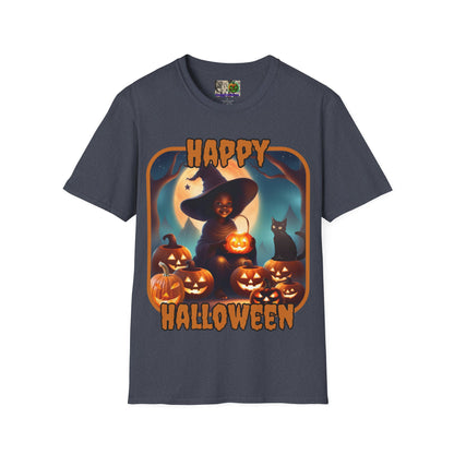 Happy Halloween Cute Witch Orange font, Dark colors, Unisex T-Shirt by CreepyCrafts.boo