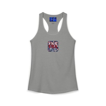 2-sided RED White and Blue USA Patriot Women's Racerback Tank Top by cypherpunkgear.com