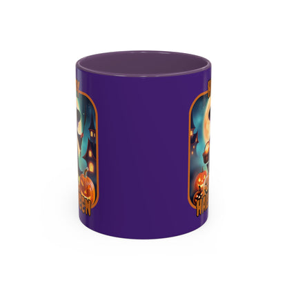 Happy Halloween Little Witch Orange font Purple Accent Mug by CreepyCrafts.boo