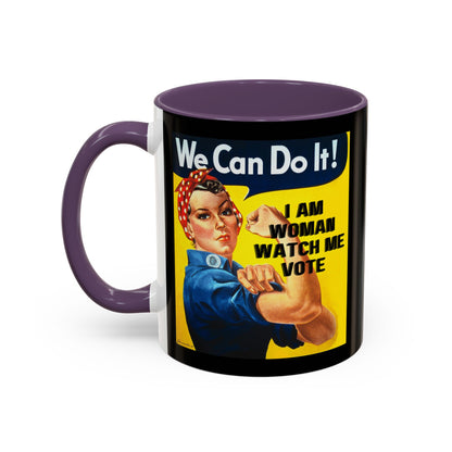 I Am Woman Watch Me Vote Rosie Black Accent Mug by cypherpunkgear.com