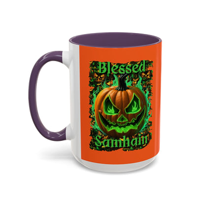 Blessed Samhain Green Jack Orange Accent Mug by CreepyCrafts.boo