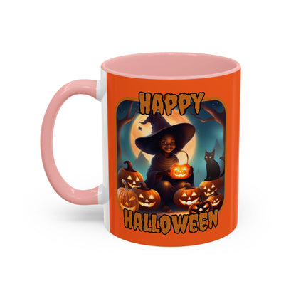 Happy Halloween Cute Witch Orange font Orange Accent Mug by CreepyCrafts.boo
