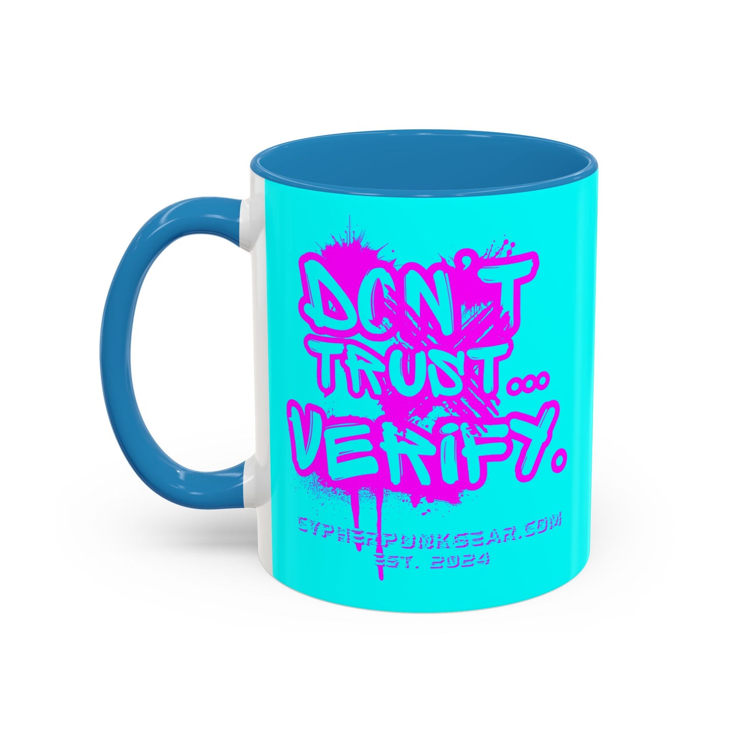 Don't Trust...Verify. Cyan Accent Mug by cypherpunkgear.com