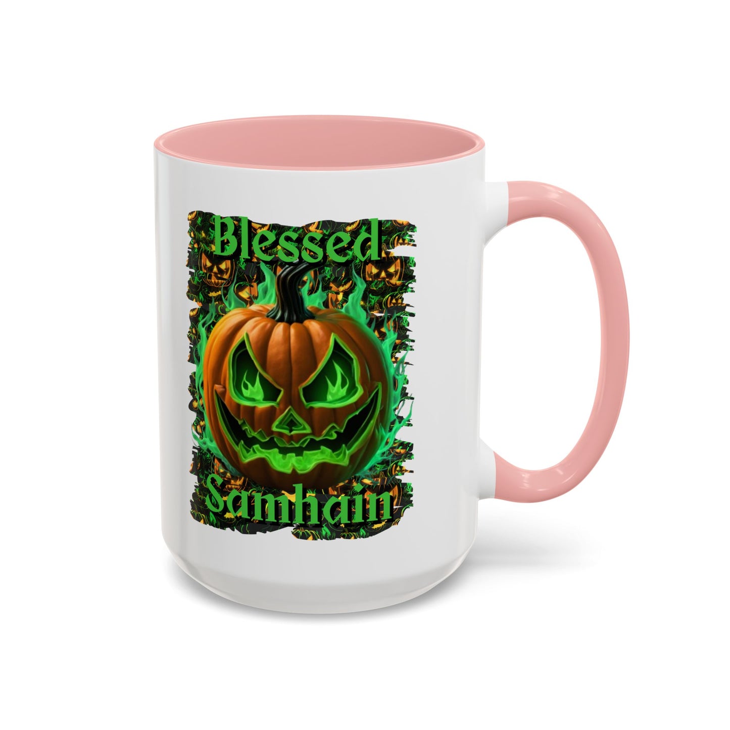 Blessed Samhain Green Jack White Accent Mug by CreepyCrafts.boo
