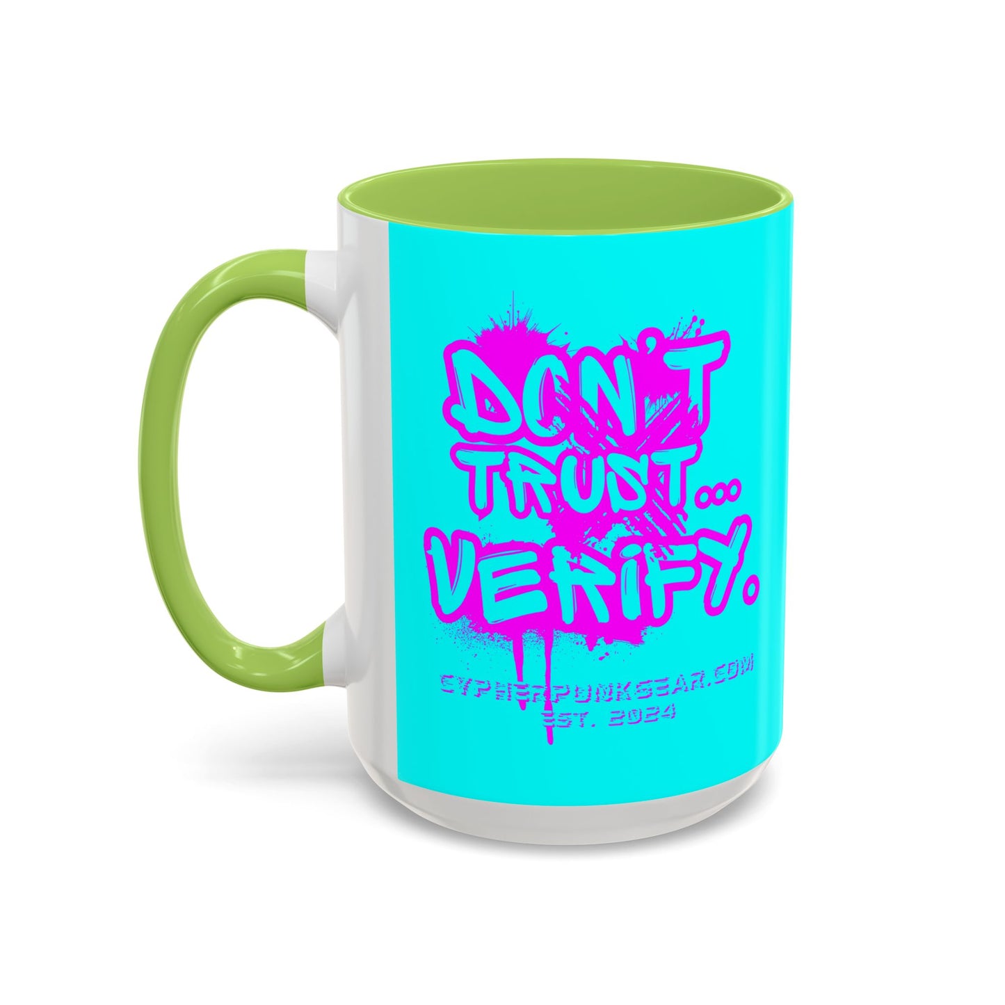 Don't Trust...Verify. Cyan Accent Mug by cypherpunkgear.com