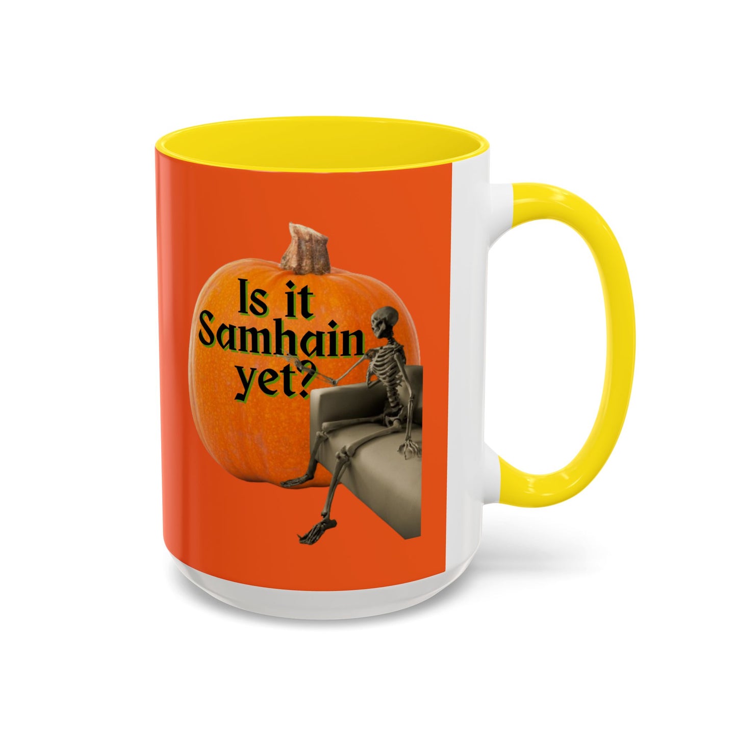 Is It Samhain Yet? Skeleton's Giant Pumpkin Orange Accent Mug by CreepyCrafts.boo