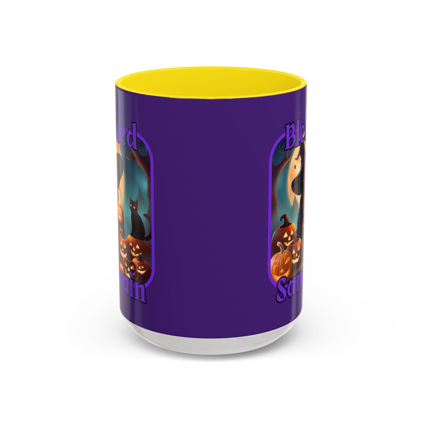 Blessed Samhain Cute Witch Purple font Purple Accent Mug by CreepyCrafts.boo
